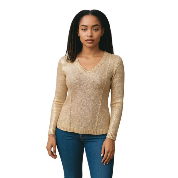Chico's Size 0 / X-Small  Ivory Cotton Sweater Long Sleeves Open Weave Sequins - Picture 1 of 9